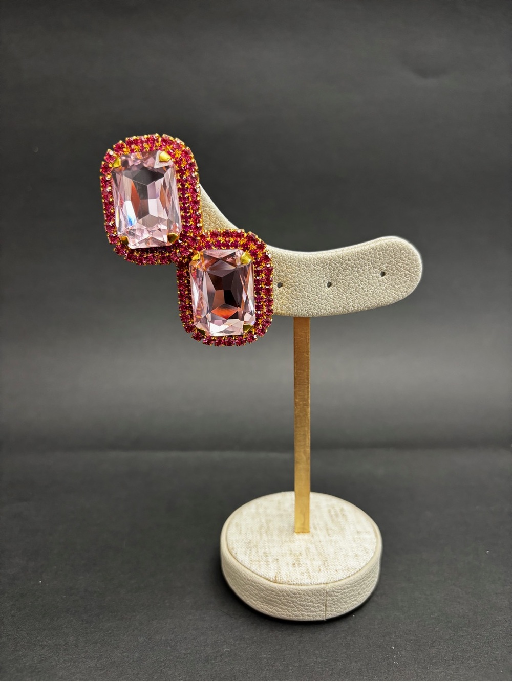 Elizabeth Cole Pink Crystal Cushion-Cut Drop Earrings with Fuchsia Pavé - Picture 2 of 2